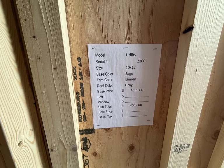 10x12 Utility Shed — specification and pricing sheet