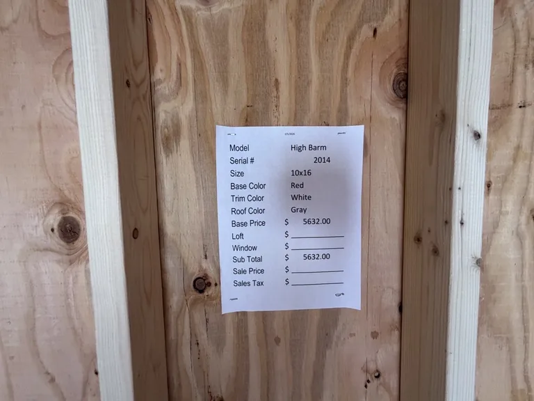10x16 High Barn — specification and pricing sheet