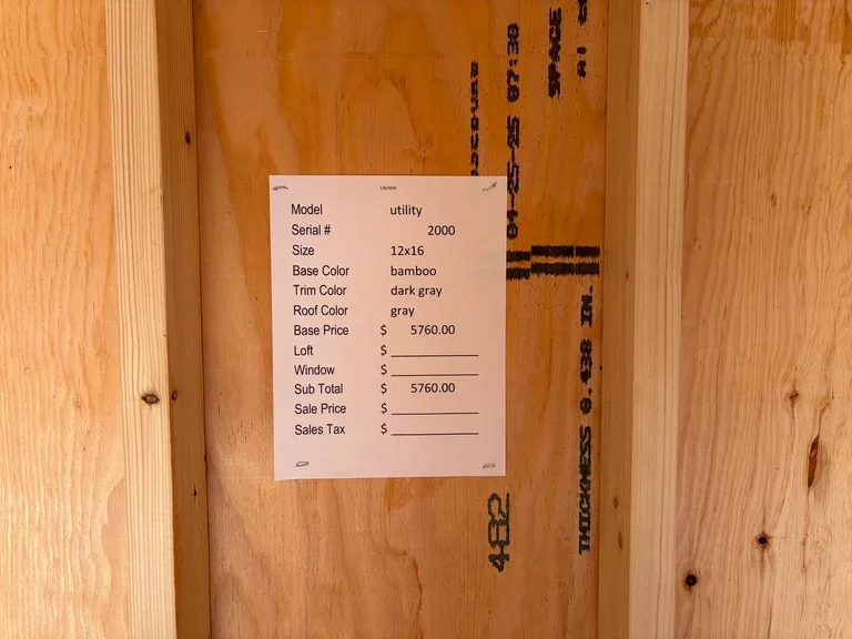 12x16 Utility Shed — specification and pricing sheet