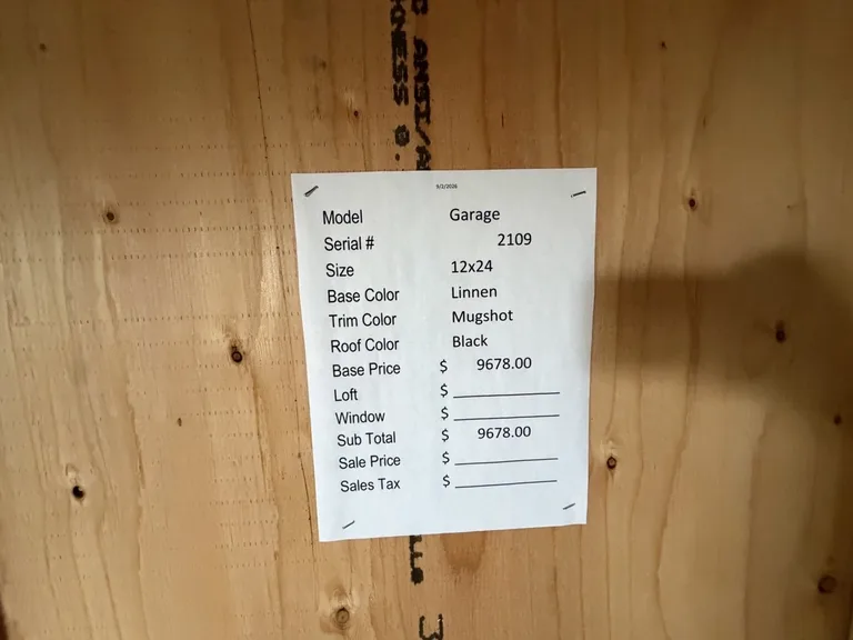 12x24 Garage — specification and pricing sheet