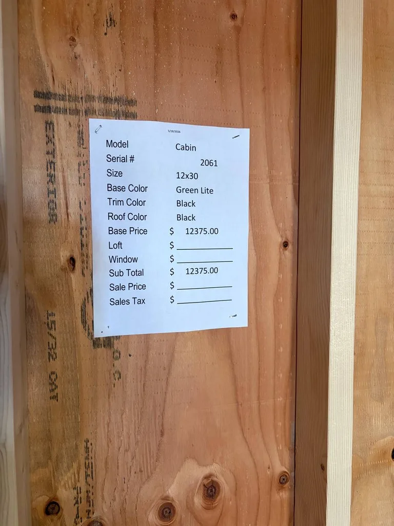 12x30 Cabin — specification and pricing sheet