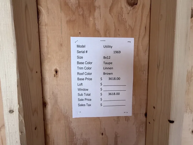 8x12 Utility Shed — specification and pricing sheet